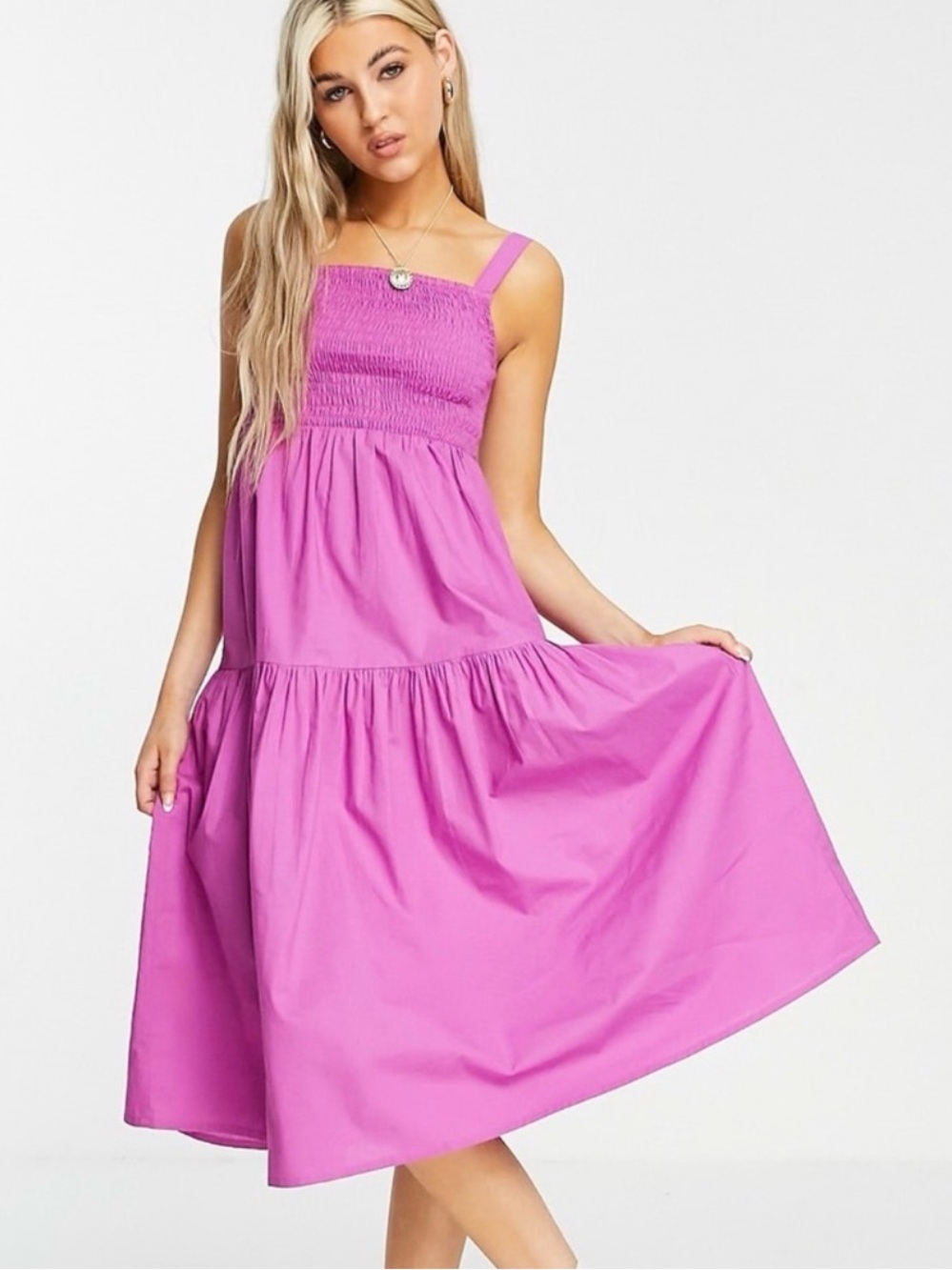 Asos Violet Romance Smocked Tiered Midi Dress Size 6 Cotton Purple Sun Dress